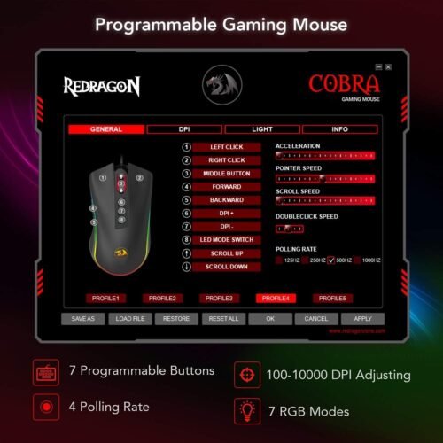 Mouse Gamer Redragon Cobra (M711) configurações