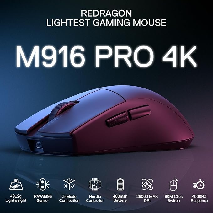 Mouse Gamer Redragon King Pro 4k Preto PAW3395 1
