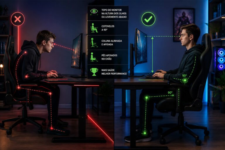 Como a Altura da Cadeira e do Monitor Afetam sua Saúde e Performance