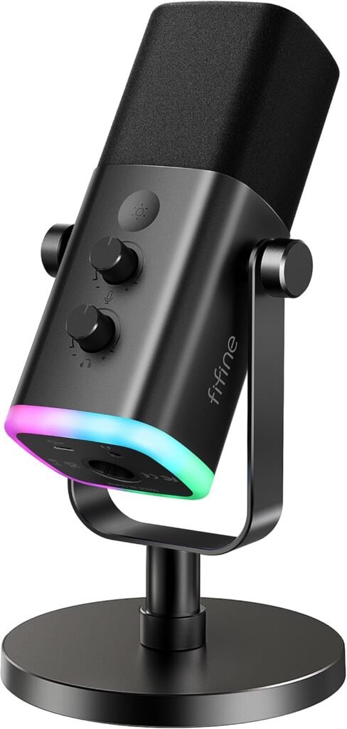 FIFINE Microfone dinâmico USB XLR para gravação de podcast,microfone streaming para jogos de computador com RGB