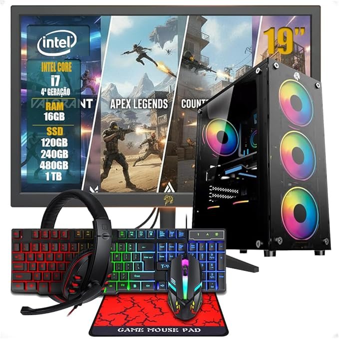 PC Gamer Completo Intel Core i7 4 Geração, Opções 8GB 16GB RAM, SSD