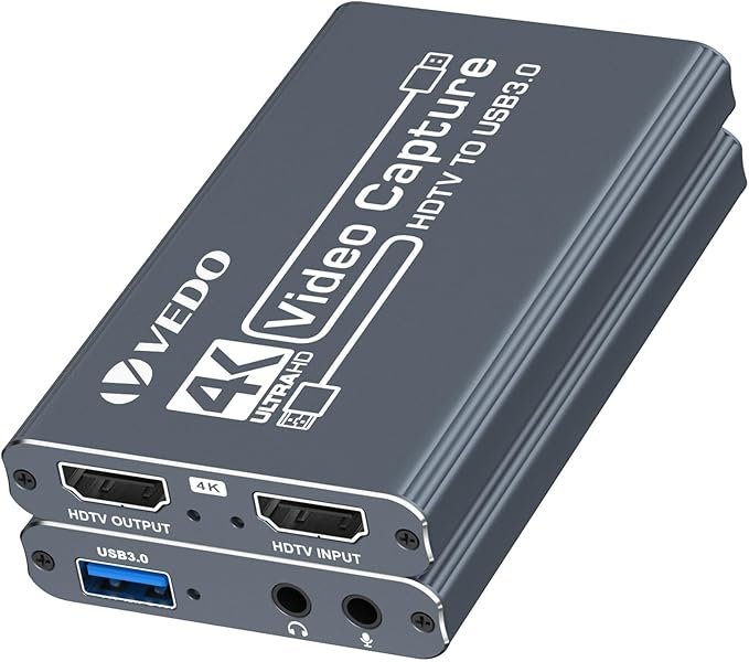 VEDO Placa de captura de vídeo 4K, dispositivo de captura de HDTV para USB 3.0 com sincroniza