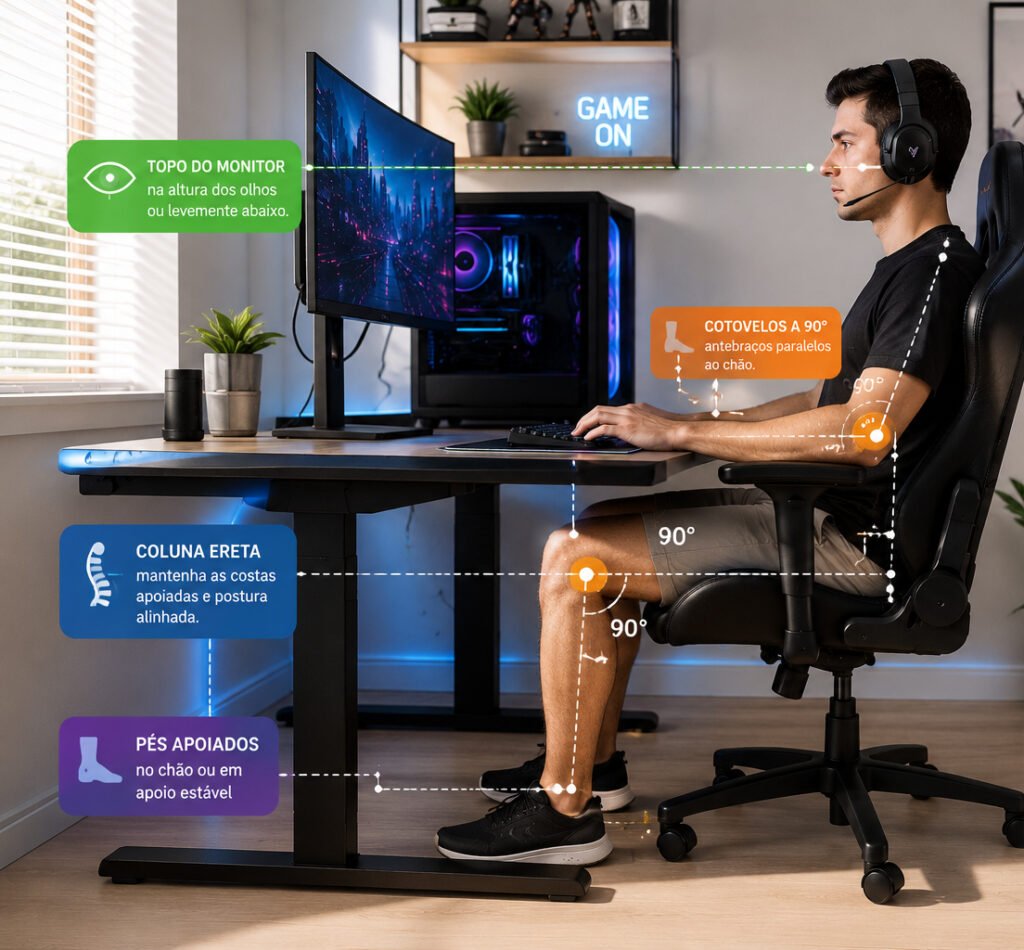 altura da cadeira e do monitor precisa ser ajustada em conjunto