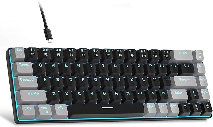 MageGee Teclado portátil 60% mecânico para jogos, MK-Box LED retroiluminado compacto de 68 teclas, mini teclado de escritório com fio com interruptor vermelho para Windows, laptop, PC