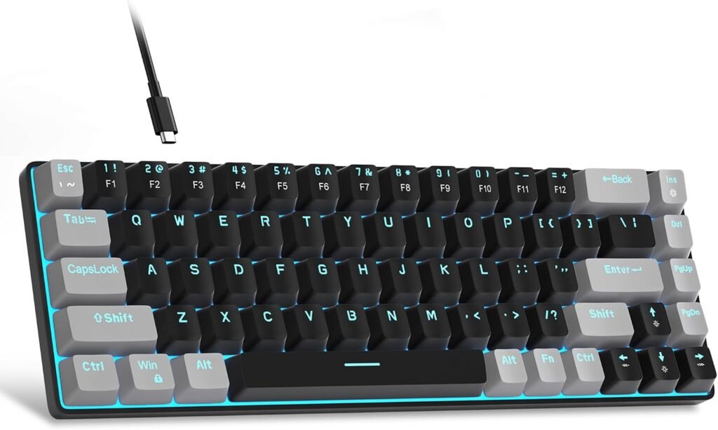 MageGee Teclado portátil 60% mecânico para jogos, MK-Box LED retroiluminado compacto de 68 teclas